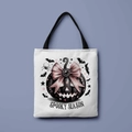 White canvas tote bag featuring spooky season pumpkin and black bat prints - Spooky Season Pumpkin (FBDT01-20)