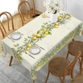 Floral geometric summer tablecloth with fresh lemons and green leaf patterns on cream base - Brushed Fabric / Lemon Style (ZB697-4)