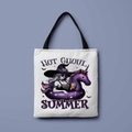 White canvas tote bag with witch and unicorn print and Hot Ghoul Summer text - Hot Ghoul Summer (FBDT01-22)