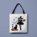 White Halloween canvas tote bag with witch and black cat print, I Put A Spell On You - I Put a Spell on You (FBDT01-23)