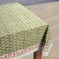Close-up of floral geometric tablecloth with block print pattern and pink border - Zb697-5 / 40*60cm Brushed Fabric