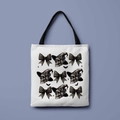 White canvas tote bag featuring Halloween witch skeleton and bat graphic print - Witch Hat Bow Skeleton (FBDT01-26)