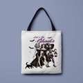 White Halloween canvas tote bag featuring Let's Go Ghouls vintage witch print - Let's Go Ghouls (FBDT01-27)