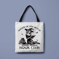 White canvas tote bag featuring spooky Halloween witch book club illustration print - Season of the Witch Book Club (FBDT01-28)