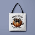 Halloween canvas tote bag with orange pumpkin and spooky witch social club print - Spooky Witch Social Club (FBDT01-29)