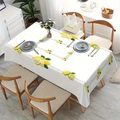 Detailed view of the refined geometric lace hem on white lemon print tablecloth - Zb697-15 / 40*60cm Brushed Fabric