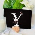 Black cosmetic bag with elegant letter Y floral design and pink butterfly motif - 21.5x15cm / Letter Y (TSND30-Y)