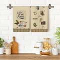 Zweiteiliges Set beige Küchenhandtücher mit Kaffee-Illustrationen und kariertem Rand - 40x60cm / Latte Kariert Thema (MJBT72-5)