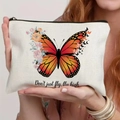 Canvas makeup bag with orange butterfly and 'Don't just fly, fly high' quote - Monarch Butterfly Inspirational Short Sentence Style (TSND59-20)
