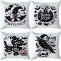 Juego de cuatro fundas de cojín de Halloween con motivos de fantasma y calabaza rosa y negro - Sombrero de Bruja Rosa Negro (TDLD97-3)