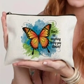Handheld canvas cosmetic bag with butterfly print and motivational quote Don't let anything bring you down - Butterfly Watercolor Splatter Inspirational Quote Style (TSND59-10)