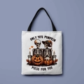 White Halloween canvas tote bag featuring skeletons and pumpkin pie graphic print - Only You Pumpkin Pie (FBDT01-40)