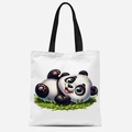 Borsa tote in tela con simpatico panda cartone animato e manici neri resistenti - Stile Panda Sdraiato sull'Erba (FBDT33-2)