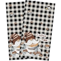 Küchenhandtuch mit Gnomen-Kaffeemotiv und schwarz-weißem Karomuster am Rand - 40x60cm / Schwarz-weiß Kariert Kaffee Gnom (MJBT72-8)