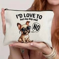 Canvas makeup bag featuring funny French Bulldog quote and stylish sunglasses illustration - Sunglasses Frenchie Illustration (TSND60-6)