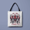 White canvas tote bag featuring gothic skeleton heart print and black handles - Just My Blood Type (FBDT01-43)