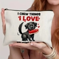 Pochette per trucchi in tela con illustrazione di cane e citazione divertente - Illustrazione Cucciolo che Morde la Scarpa (TSND60-3)