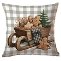 Dettaglio della federa natalizia con omini di pan di zenzero su slitta vintage - 45*45cm Peluche Corto Monofacciale Senza Interno / Stile Plaid Slitta di Natale (CDR384-4)