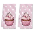 Rosa gepunktetes Küchentuch mit Cupcake-Illustration und strukturierter Oberfläche - 40x60cm / Pink Cupcake Polka Dot (MJBT72-13)