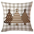 Dettaglio federa a quadretti grigi con tre motivi grafici di alberi di Natale - 45*45cm Peluche Corto Monofacciale Senza Interno / Stile Plaid Albero di Natale (CDR384-2)