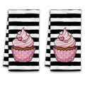 Saugfähige gestreifte Küchenhandtücher Set mit süßem rosa Cupcake-Design und Herzen - 40x60cm / S&W Gestreiftes Cupcake Thema (MJBT72-14)