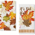 Microfiber dish towel set with pumpkin maple leaf prints and It's Fall Y'all text - Maple Leaf Leopard Print Style (MJBT73-1) / 40*60cm