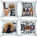 Set of four Halloween throw pillow covers with gnome, pumpkin and ghost prints - Spider Web Gnomes (TDLD97-12)