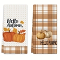 Microfiber dish towels with pumpkin prints and autumn maple leaf design for kitchen - Hello Autumn Pumpkin Style (MJBT73-3) / 40*60cm