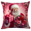 Detailansicht der rosa Weihnachtsmann-Illustration auf einem quadratischen Kissenbezug - 45x45cm Einseitig (Ohne Füllung) / Weihnachtsmann in Rosa Kleidung Stil (CDR385-4)