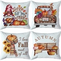 Juego de 4 fundas de cojín decorativas de otoño con diseños de calabaza en acuarela - Estilo Acción de Gracias Pavo Camión Vintage Escena (TDLD98-4)