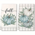 Microfiber dish towels with blue pumpkin and fall typography in a plaid rustic style - Blue Polka Dot Pumpkin (MJBT73-5) / 40*60cm