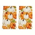 Set of two Thanksgiving microfiber dish towels with autumn pumpkin and maple leaf prints - Multi-color Pumpkin Maple (MJBT73-6) / 40*60cm