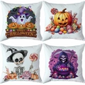 Set of four Halloween pillow covers featuring ghosts, pumpkins, and spooky illustrations - Grim Reaper And Bottle (TDLD97-19)