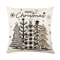 Federa cuscino natalizia vintage con motivi ad albero rustici su tela lino - Gruppo di Alberi di Natale (DYM391-3)