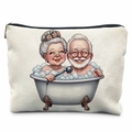 Chic canvas makeup bag featuring cartoon elderly couple in bathtub on off-white fabric - Old Couple Bubble Bath Style (TSND47-5) / 21.5*15cm High Density Linen