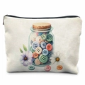 Borsa da cucito in lino con barattolo di bottoni e illustrazione floreale ad acquerello - 21.5*15cm / Barattolo di vetro con bottoni (TSND50-3)