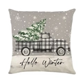Detail van kerstkussenhoes met vintage vrachtwagen en winterboomprint-patroon - 45*45cm Linnen Enkelzijdig Geen Vulling / Vintage Vrachtwagen Kerstboom Stijl (DYM393-2)