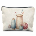 Canvas storage bag with colorful yarn and sewing needle print and black zipper closure - 21.5*15cm / Sewing Thread Coils (TSND50-8)