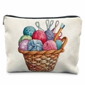 Sewing kit storage bag with colorful yarn basket print and silver metal zipper - 21.5*15cm / Knitting Tool Basket (TSND50-10)