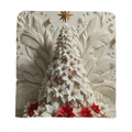 Detail of 3D embossed Christmas tree pillow cover with red poinsettia and gold star decor - Christmas Tree Style (TYT02-3) / 49*58cm