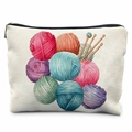 Linen sewing kit storage bag with colorful yarn ball print and black zipper closure - 21.5*15cm / Colorful Yarn Balls (TSND50-15)