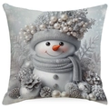 Detailansicht eines 3D-Schneemann-Musters auf einem silbergrauen Weihnachts-Kissenbezug - 45x45 cm / 3D Schneemann Stil (DYM395-1)