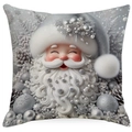 Detailansicht der 3D-Luxus-Weihnachtsmann-Kissenhülle mit silbernen Schneeflocken-Texturen - 45x45 cm / 3D Weihnachtsmann Stil (DYM395-3)