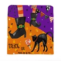 Detail von Halloween Stuhlbezug Stoff mit Hexenbeinen und Trick or Treat Textdruck - Schwarze Katze Hexenbeine (TYT08-1)