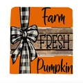 Detail view of Thanksgiving pumpkin pillow cover with black bow and farmhouse text - Farm Fresh Pumpkin Style (TYT11-3)