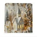 Christmas chair cover featuring a golden church and holiday gift boxes in elegant cream - 49*58cm / Snowy Church and Christmas Tree Pattern (TYT382-4)