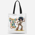 White canvas tote bag with black handles and colorful dancing woman graphic print - Tfbd26-3; 33*39cm; 12 Oz Polyester-cotton Canvas (single-sided Printed)