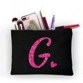 Schwarze Kosmetiktasche aus Canvas mit pinkem Glitzer-Buchstaben G und Zubehör - Rosa Glitzer Buchstabe G (TSND51-G)