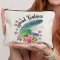 Vintage bloemen make-uptas van canvas met Spread Kindness tekst en zwarte rits - Spread Kindness Veer Bloemen Stijl (TSND57-3)