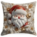 Detailaufnahme Kissenbezug mit 3D Weihnachtsmann-Motiv und goldener Stickerei - Weihnachtsmann-Stil (DYM394-1) / Standard Quadratisch